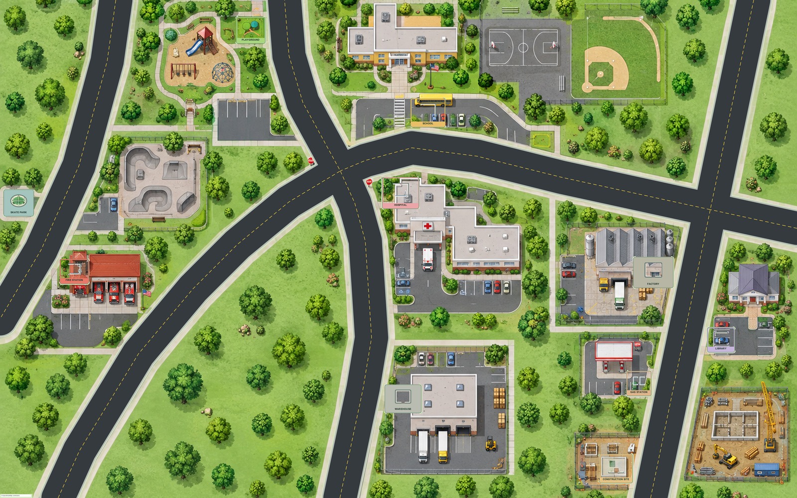 Illustrated town preview for 10-Place Town
