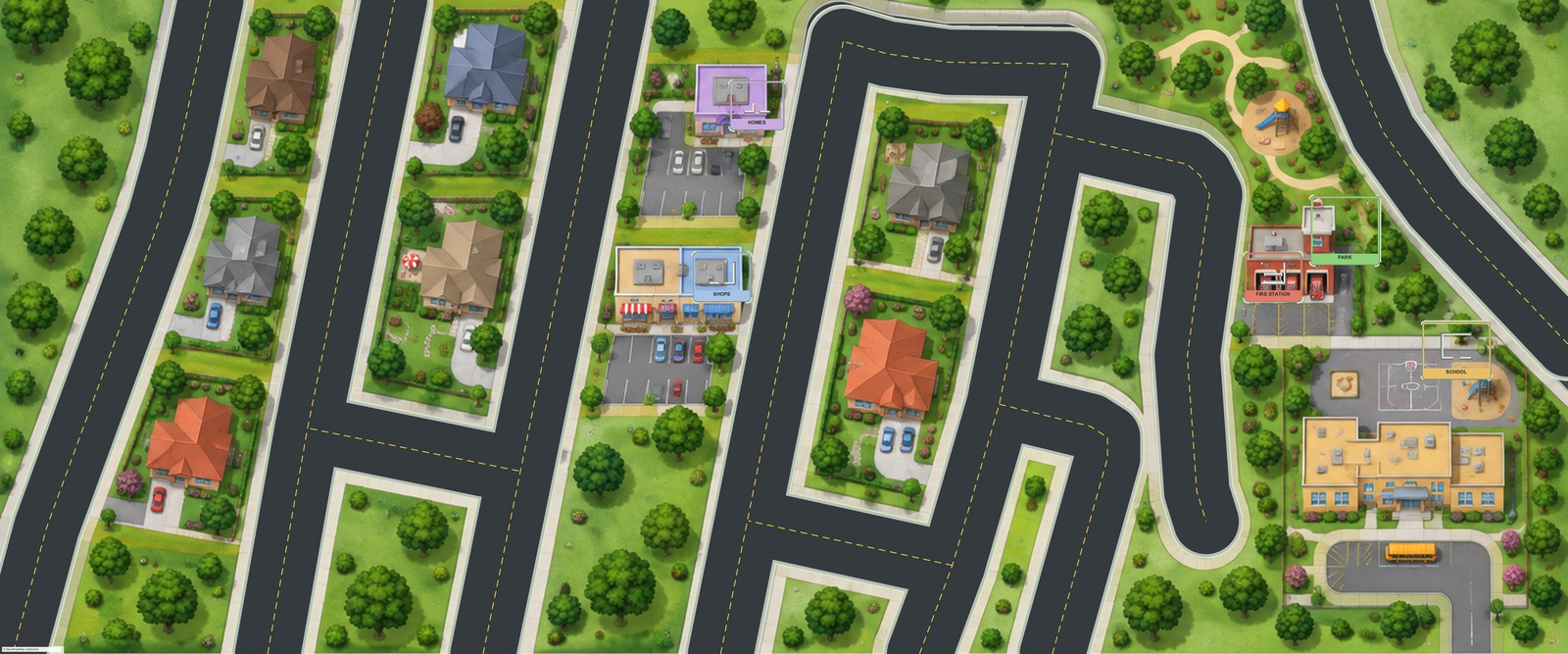 Assembled preview of 5-Place Town