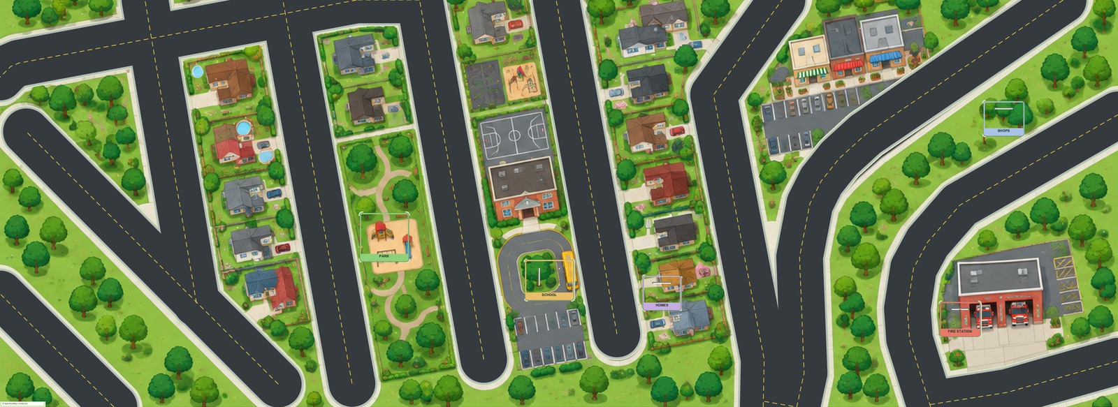 Illustrated town preview for 5-Place Town