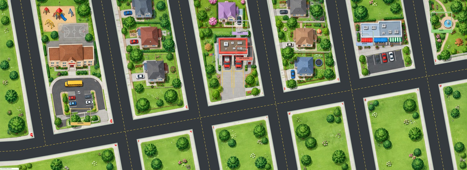 Illustrated town preview for 5-Place Town